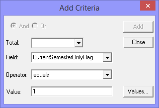Add Criteria window