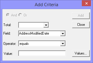 Add Criteria window