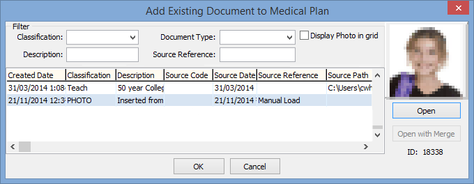 Add existing document to medical plan window