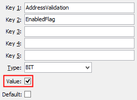 AddressValidationEnabledFlag configuration setting (Value flag selected)