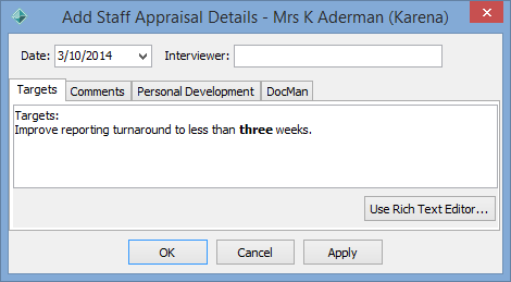 Add Staff Appraisal Details (rich text example)