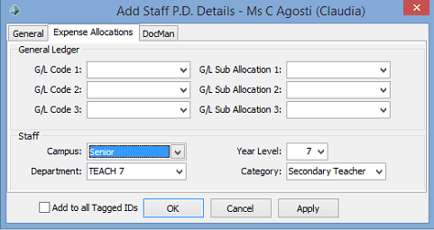 Add Staff P.D. Details - Expense Allocations tab