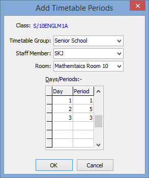 Add Timetable Periods window