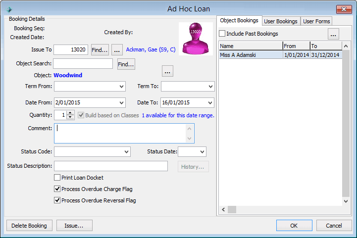 Ad Hoc Loan - Object Bookings tab (populated)