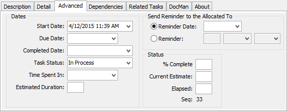 Advanced tab (Community Maintenance - Action Centre tab)