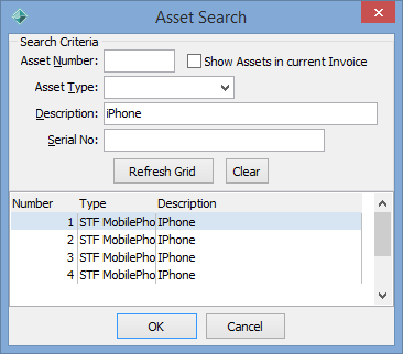 Asset Search window