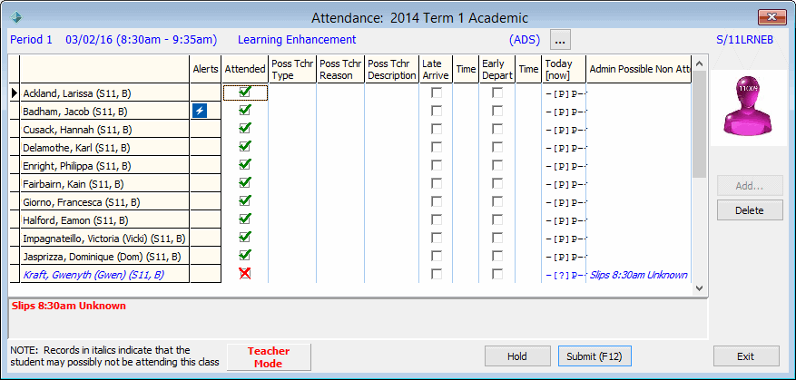 Attendance - correction example