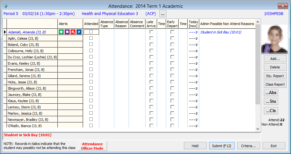 Attendance - recording class attendances