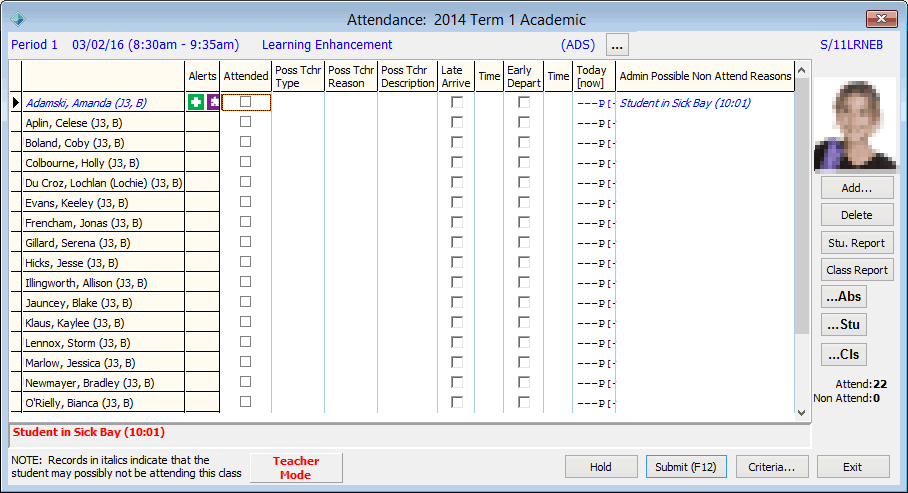attendance - recording class attendances (multi-period)
