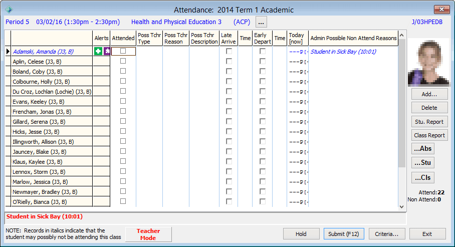 Attendance - recording class attendances