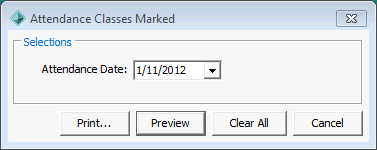 Attendance Classes Marked report selections