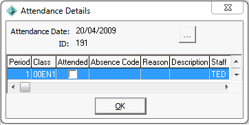 Attendance Details window