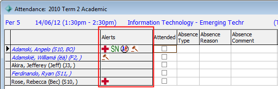 Attendance window - Alerts field (cutdown for sysmaint)