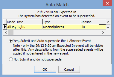 Auto Match (supersede absence event 2)