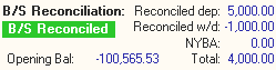 Bank Reconciliation Paper window (BS reconciliation area)