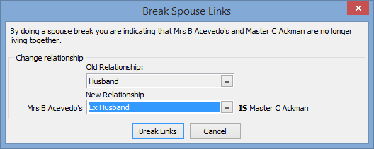 Break Spouse Links window