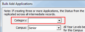 Bulk Add Applications (category field displayed, cut down for wn)
