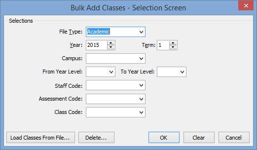 Bulk Add Classes - Selection screen (for cancelling classes)