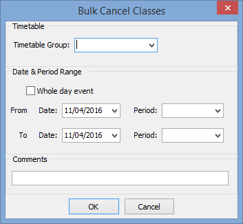Bulk Cancel Classes window