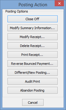 Posting Action window (Cash Receipts Entry)