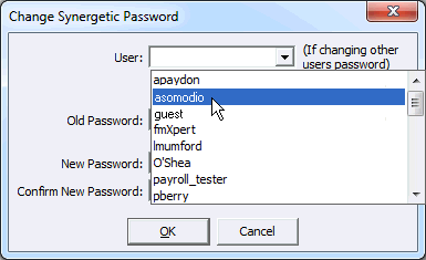 Change Synergetic Password (super user, select user)