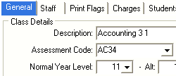 Class Maintenance - General tab (fields for roll returns, Normal Year Level)