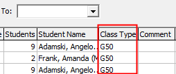 Class Maintenance - Schedule tab (Class Type highlighted)