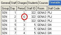Class Maintenance - Timetable tab (grid area)