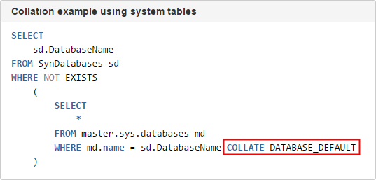 Collation example (System tables example)