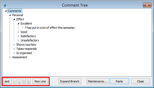 Comment Tree window