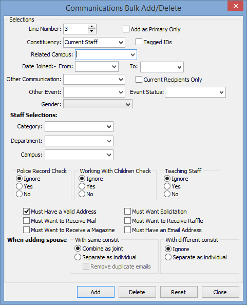 Communications Bulk Add Delete (Current Staff)