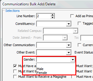 Communications Bulk Add Delete (initial, cut down, gender highlighted)