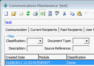 Communications Maintenance - DocMan tab (cut down)