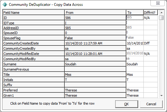 Community De-Duplicator - Copy Data Across window