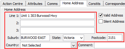 Community Maintenance - Home Address tab (Address fields)
