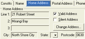 community maintenance - home address tab (fields used for roll returns, Lines 1 to 3, Suburb, Postcode)