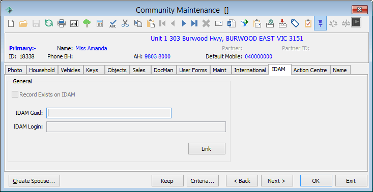 Community Maintenance - IDAM tab