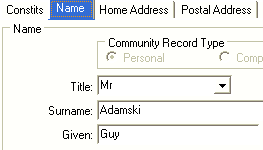 community maintenance - name tab (fields for roll returns, Surname and Given fields)