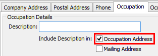 Community Maintenance - Occupation tab (Occupation Address field selected)
