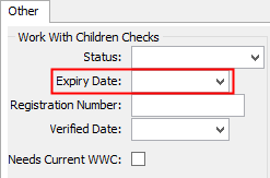 Community maintenance - Other tab (WWCcheck Expiry Date, cut-down)