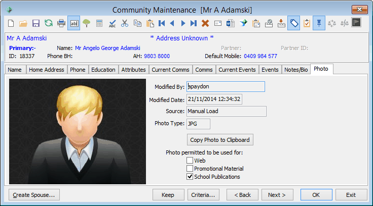 Community Maintenance - Photo tab