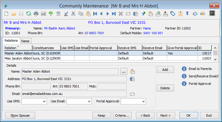 Community Maintenance - Relations tab