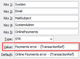 Configuration File Maintenance (MailSubjectSystemAdminOnlinePayments configuration setting)