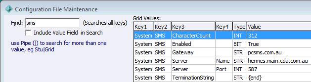 Configuration File Maintenance (sms settings)