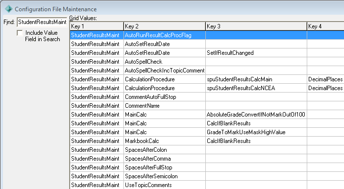 Configuration File Maintenance (StudentResultsMaint)