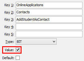 Configuration File Maintenance - AddStudentAsCotnact configurations setting