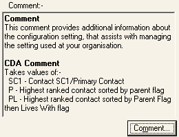 Configuration File Maintenance window (example of comment and CDA comment)