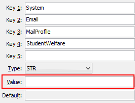 Configuration File Maintenance - MailProfileStudentWelfare configuration setting