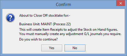 confirm - about to close off stocktake