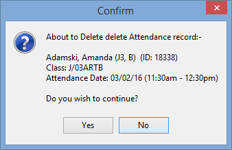 Confirm - About to delete attendance record